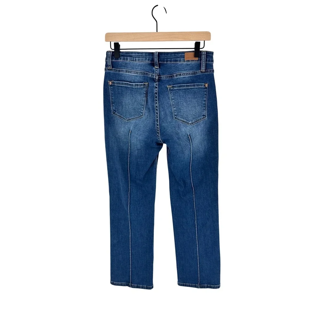 Judy‎ Blue Straight Leg Jeans Blue 7/28 High Rise Seam Detail Stretch Denim